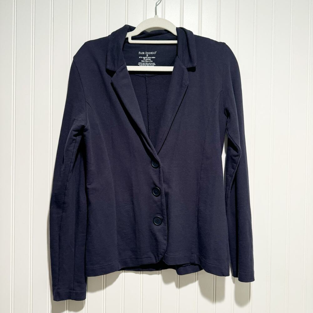 Fair Indigo Organic Pima Cotton Blazer Navy Blue Size Small